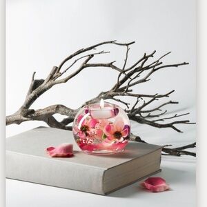 Sakura Cherry Blossom Floral Clear Resin Tea Light Candle Holder 3in